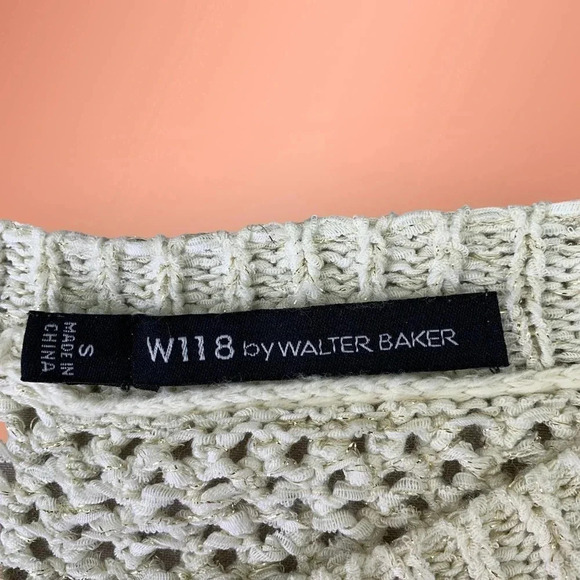 W118 by Walter Baker Cream Open Knit Pullover Sweater Women Size S Gold Thread - Picture 14 of 16